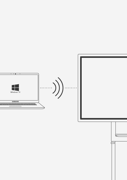 Una imagen que muestra cómo un dispositivo Samsung Flip y un portátil equipado con Windows 10 están conectados sin cables.