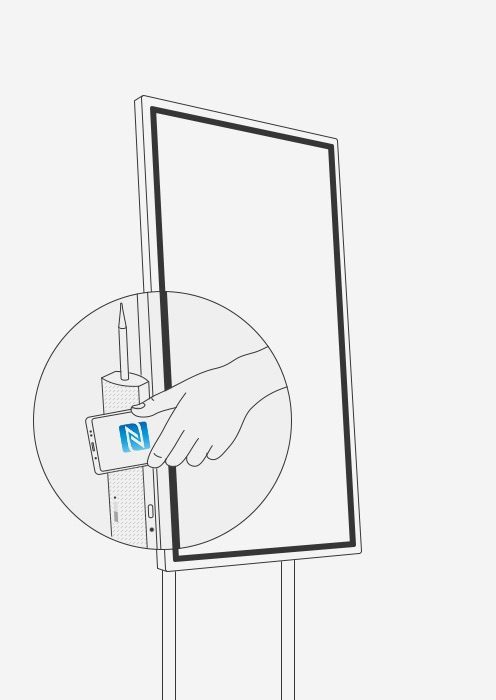 Una imagen que muestra que un dispositivo Samsung Flip y un teléfono inteligente se han conectado a través de NFC.